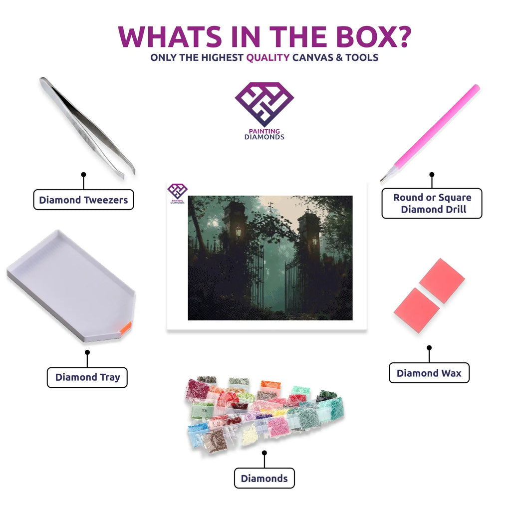 Creepy Cemetery Gate - Diamond Painting Kit