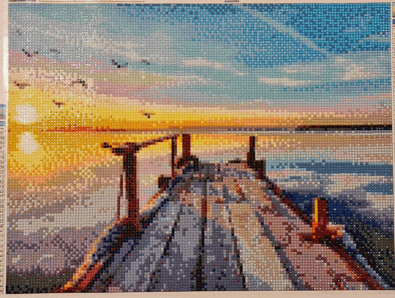 custom diamond painting from photo ocean pier sunset landscape example
