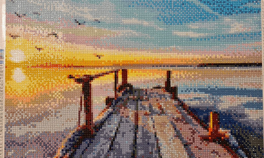 custom diamond painting from photo ocean pier sunset landscape example