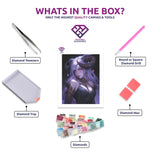 Artificer Demoness diamond painting canvas with tweezers, applicator pen, tray, wax and coloured drills
