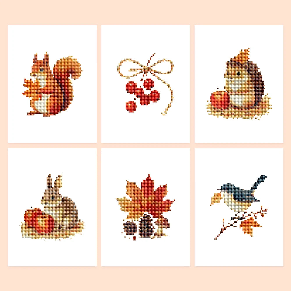 Autumn Woodland Friends Mini Diamond Painting Set – 6 Pack