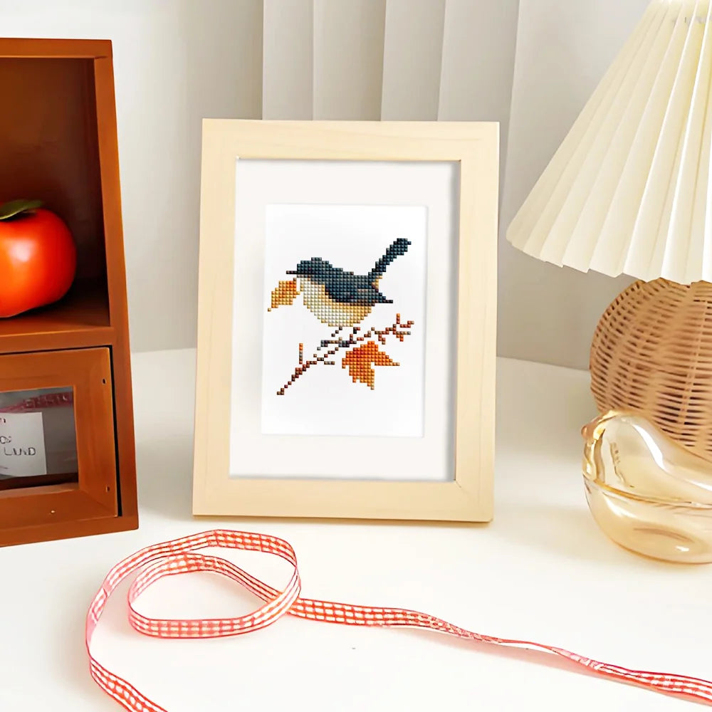 Framed Autumn Woodland Friends mini diamond painting artwork displayed in a styled setting