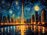 Burj Khalifa Galaxy artwork shown as a completed diamond painting preview