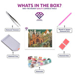 Camelot diamond painting kit contents shown together