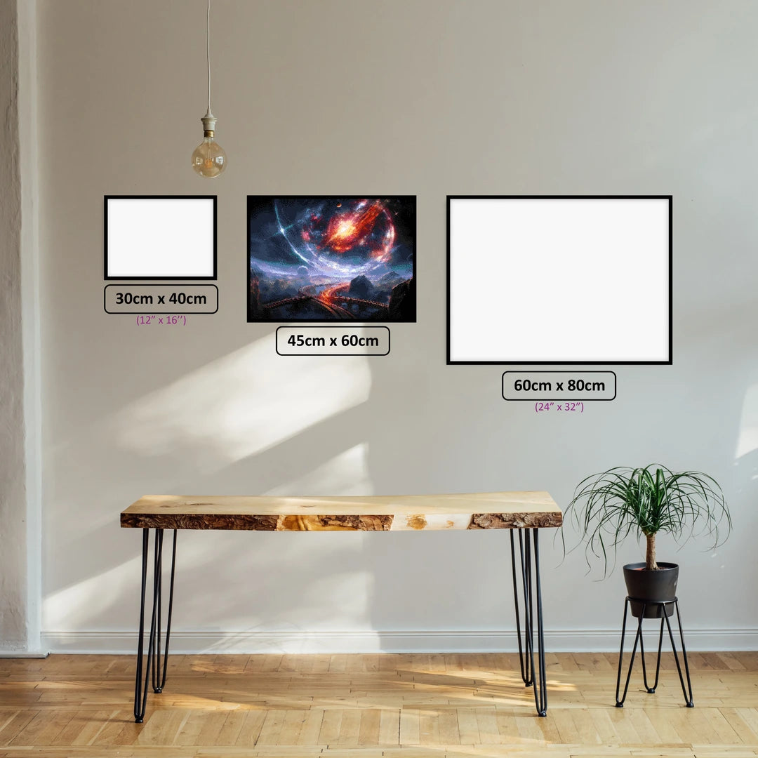Celestial Voyage diamond painting displayed in a room setting