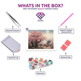 Cherry Blossom Festival diamond painting kit contents shown together