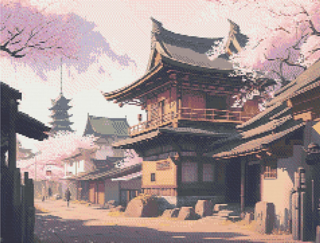 Cherry Blossoms artwork shown as a completed diamond painting preview