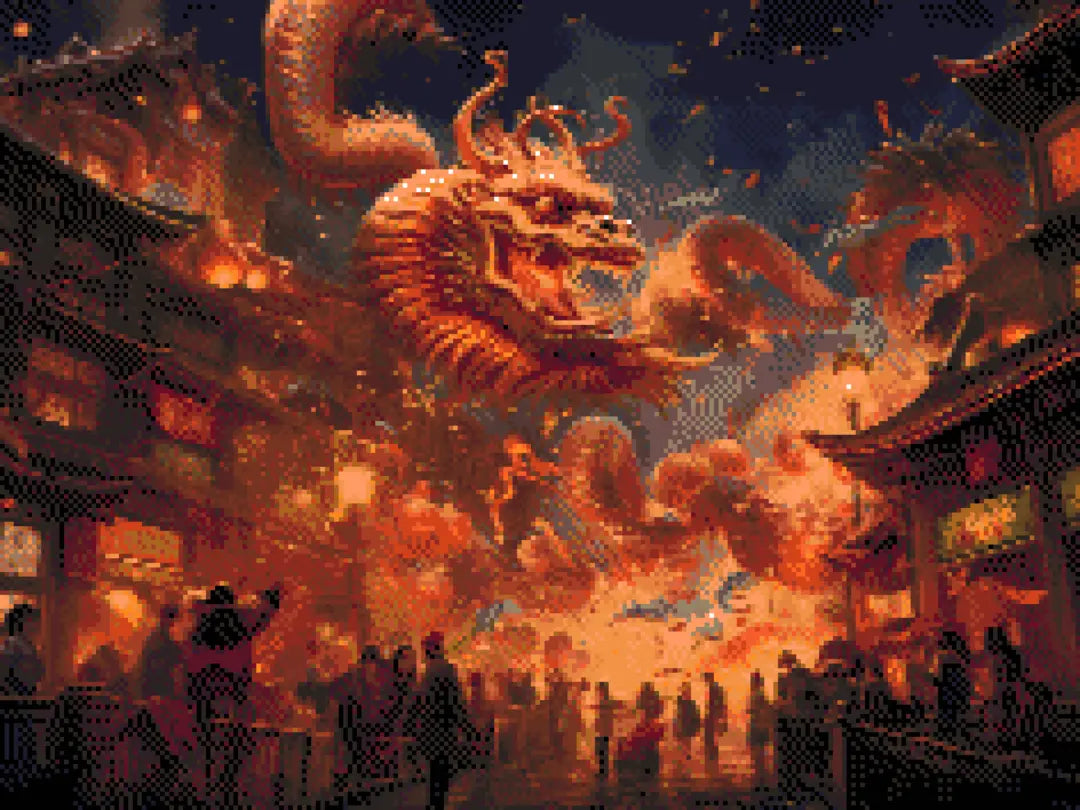 Chinese New Year artwork shown as a completed diamond painting preview