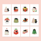 Christmas Black Cats twelve-pack mini diamond painting set with all designs