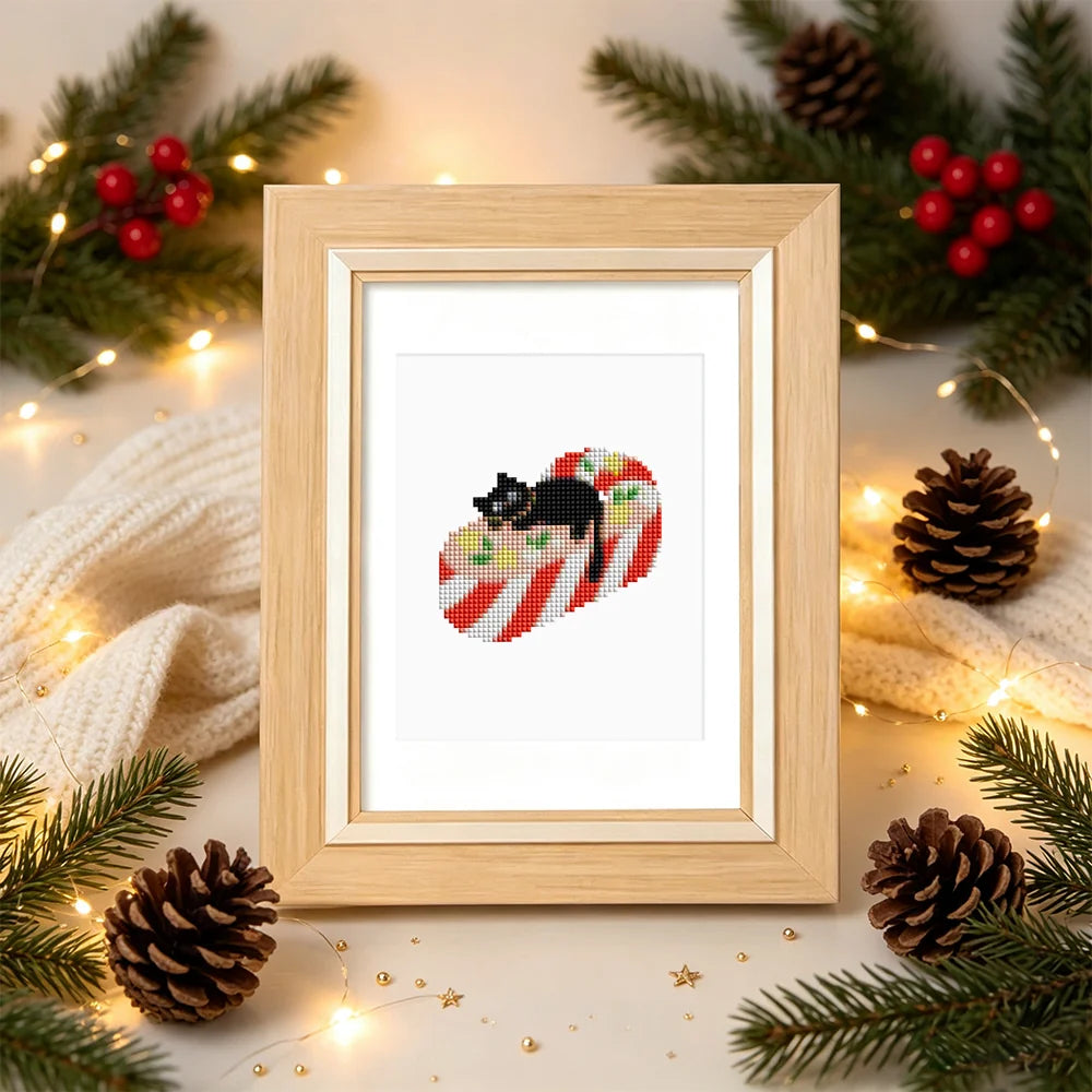 Christmas Black Cats mini diamond painting design displayed in a decorative room setting