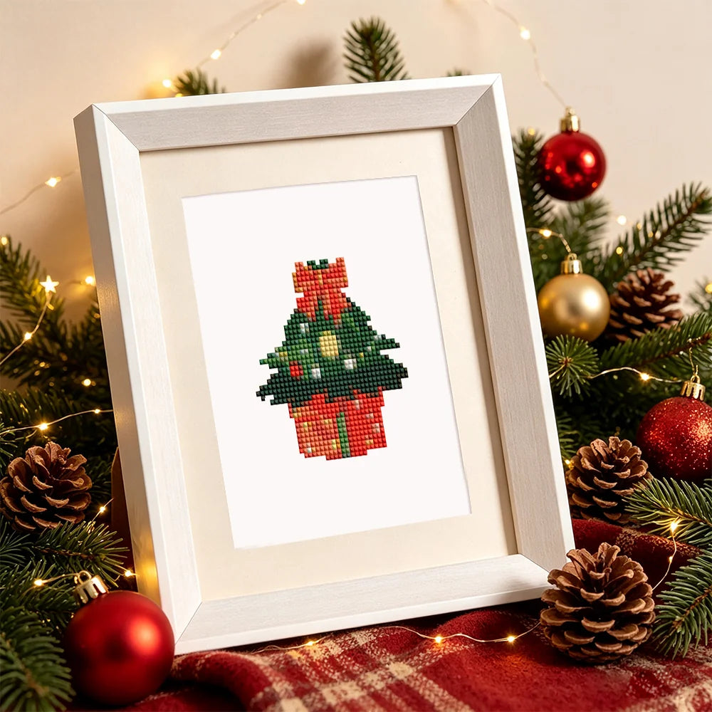 Framed Christmas Pets & Cheer mini diamond painting artwork displayed in a styled setting