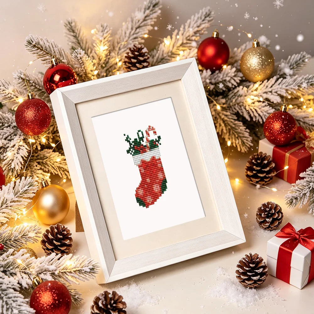 Framed Christmas Pets & Cheer mini diamond painting artwork presented as finished decor