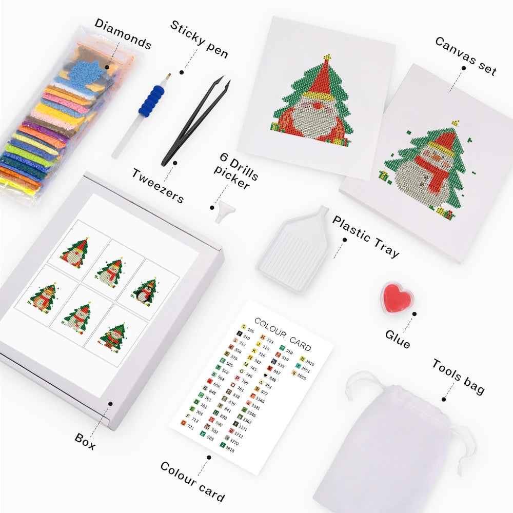 Christmas Tree Characters Mini Diamond Painting Set – 6 Pack
