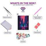 City in Peril diamond painting kit contents shown together