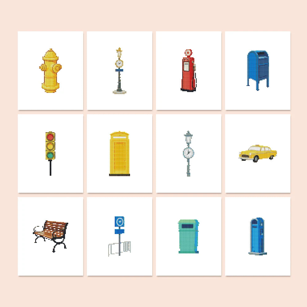 City Street Icons Mini Diamond Painting Set – 12 Pack
