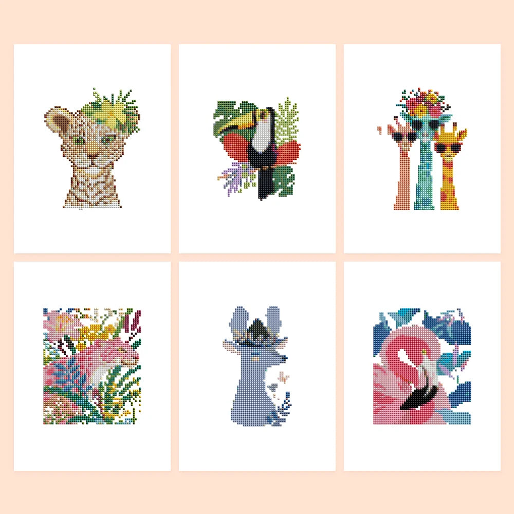 Colourful Animal Friends Mini Diamond Painting Set – 6 Pack