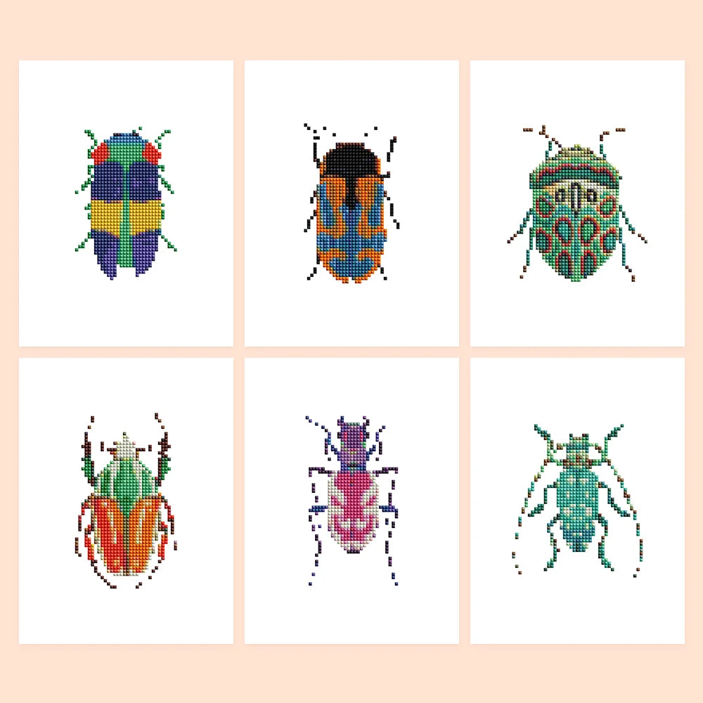 Colourful Beetles Mini Diamond Painting Set – 6 Pack