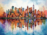 Colourful Cityscape artwork shown as a completed diamond painting preview