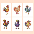Colourful Roosters six-pack mini diamond painting set with all designs