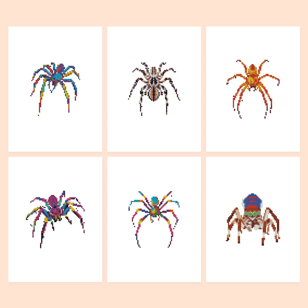 Colourful Spiders Mini Diamond Painting Set – 6 Pack