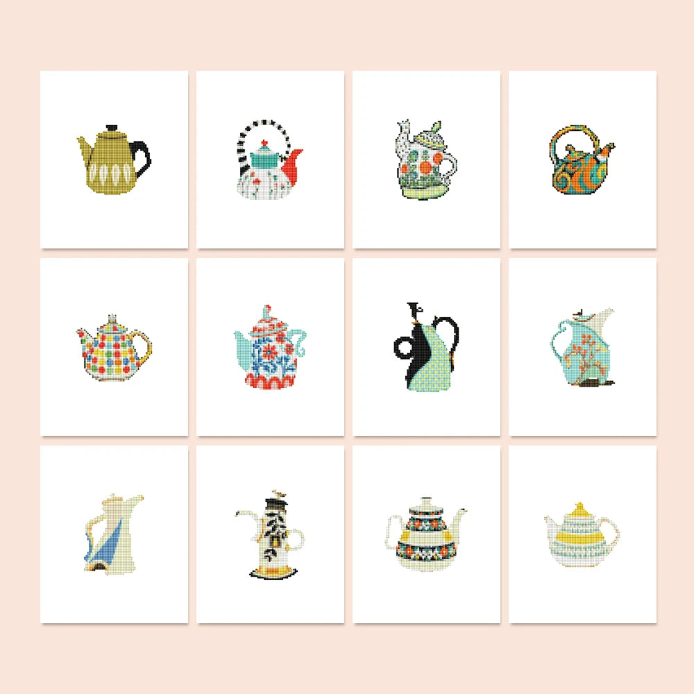 Colourful Teapots Mini Diamond Painting Set – 12 Pack