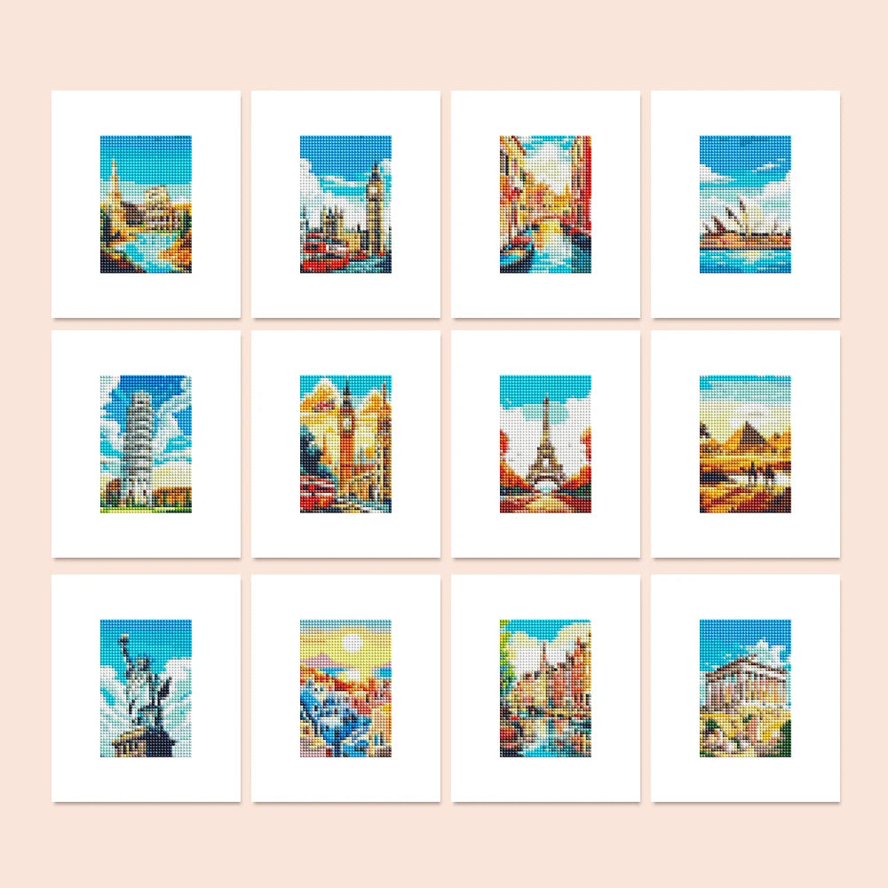 Colourful Travel Postcards Mini Diamond Painting Set – 12 Pack