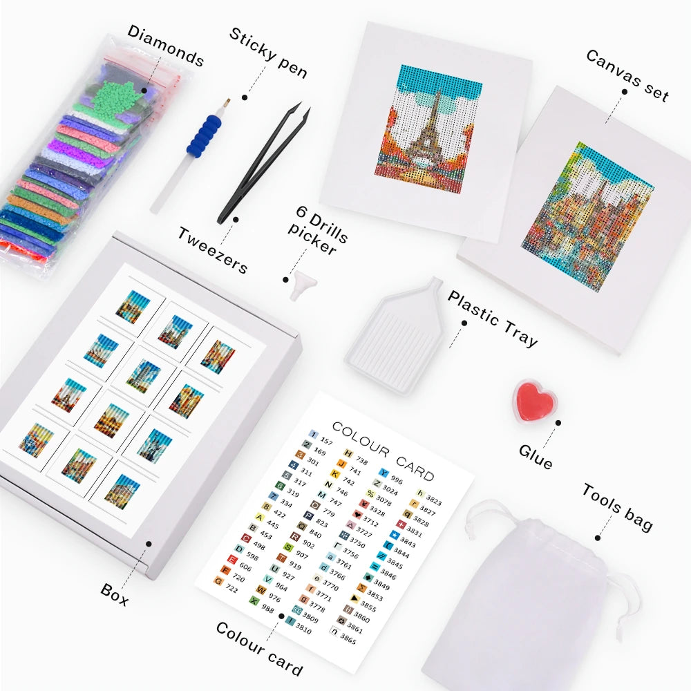 Colourful Travel Postcards Mini Diamond Painting Set – 12 Pack