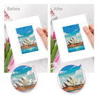 Before and after view of a Colourful Travel Postcards mini diamond painting design