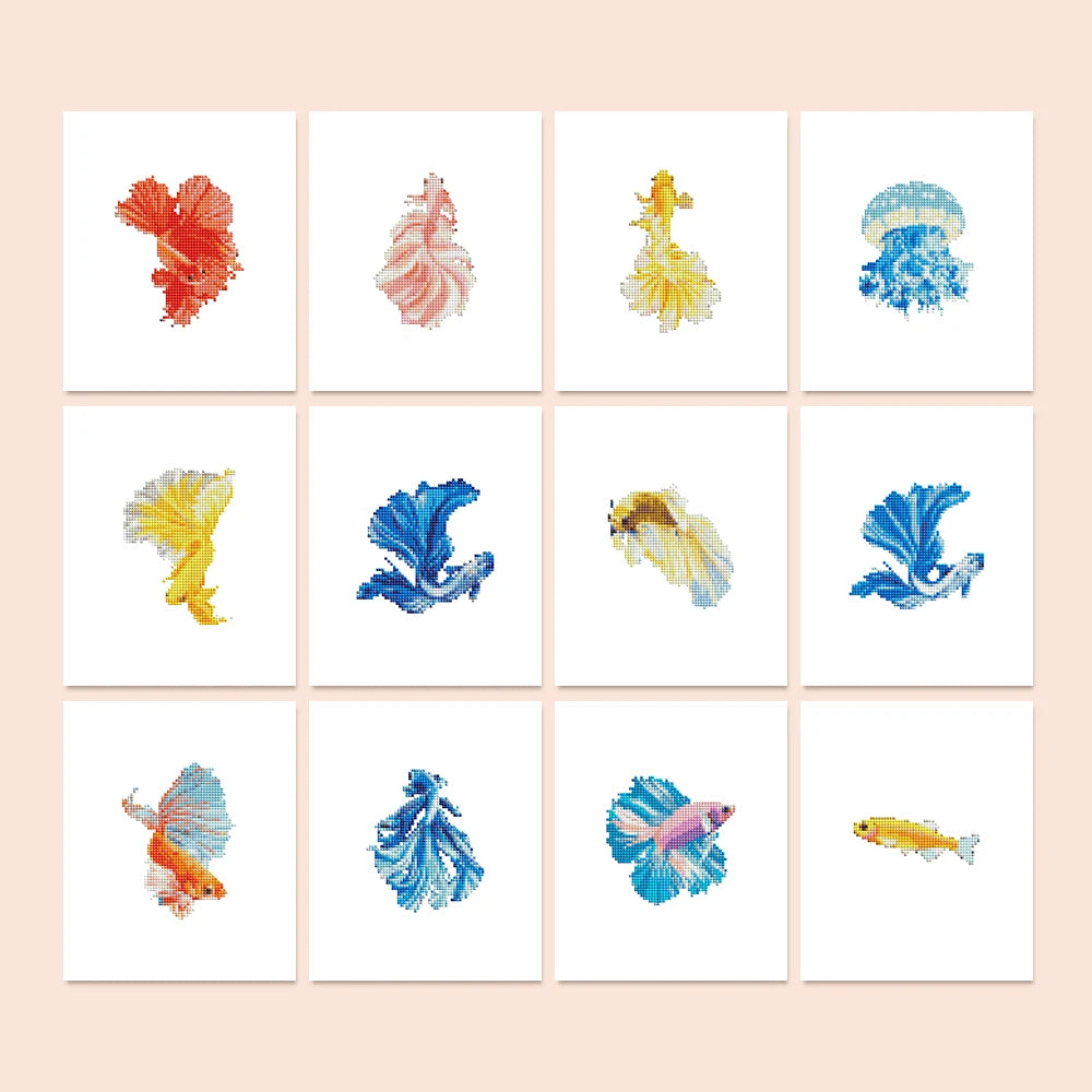 Colourful Tropical Fish Mini Diamond Painting Set – 12 Pack