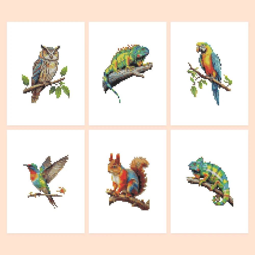 Colourful Woodland Wildlife Mini Diamond Painting Set – 6 Pack