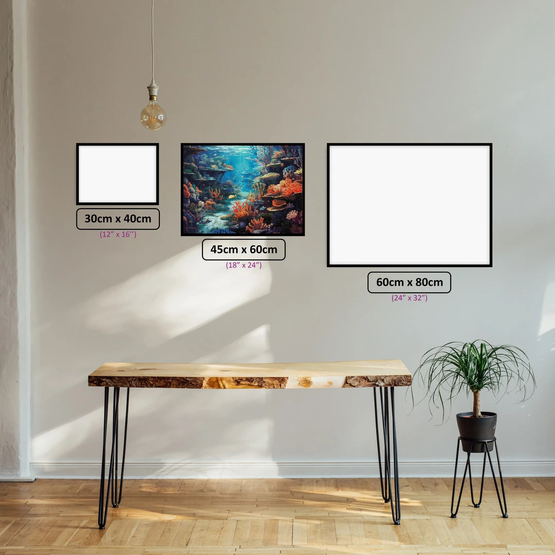 Coral Oasis diamond painting displayed in a room setting