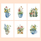 Cottage Garden Teacups six-pack mini diamond painting set with all designs