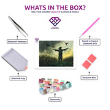 Creepy Scarecrow Lurks diamond painting kit contents shown together