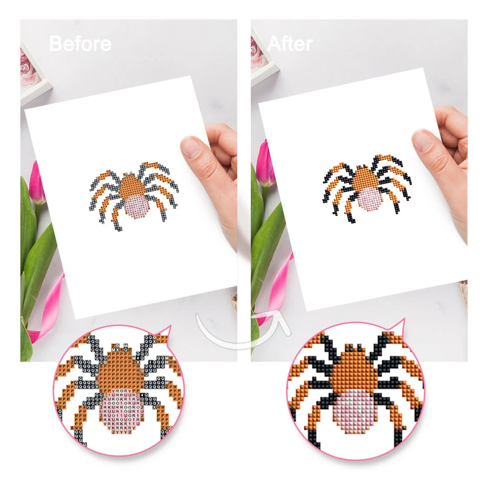 Before and after view of a Cute Halloween Icons mini diamond painting design