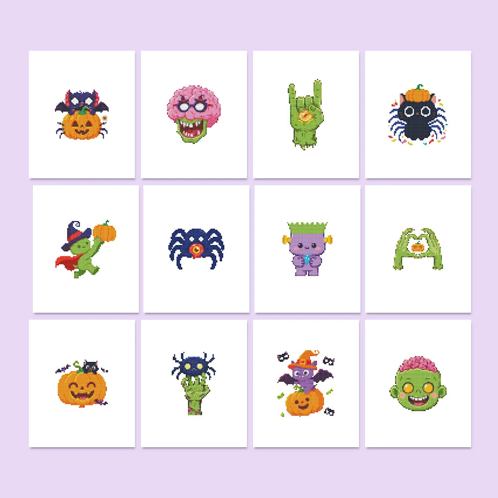 Cute Halloween Monsters Mini Diamond Painting Set – 12 Pack