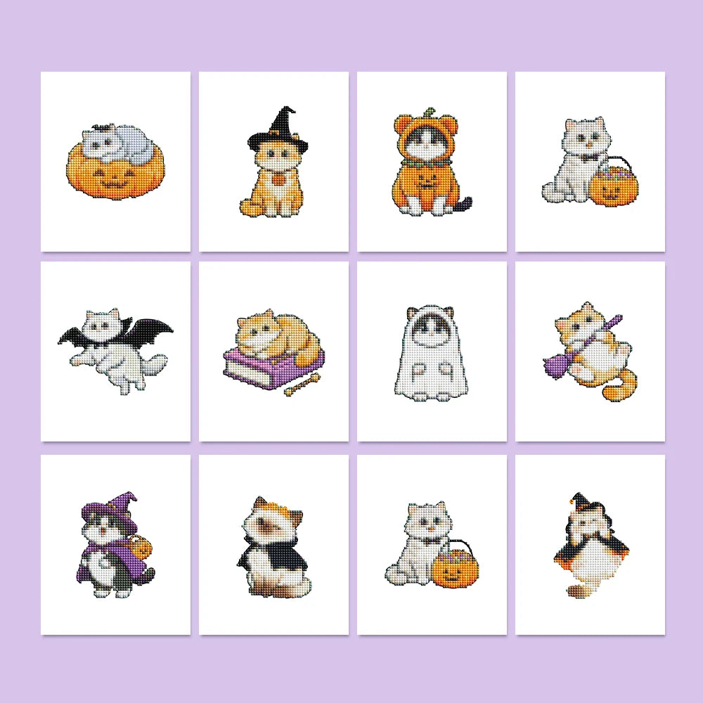 Cute Halloween Pets Mini Diamond Painting Set – 12 Pack
