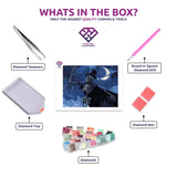 Dancing Skeleton Night diamond painting kit contents shown together