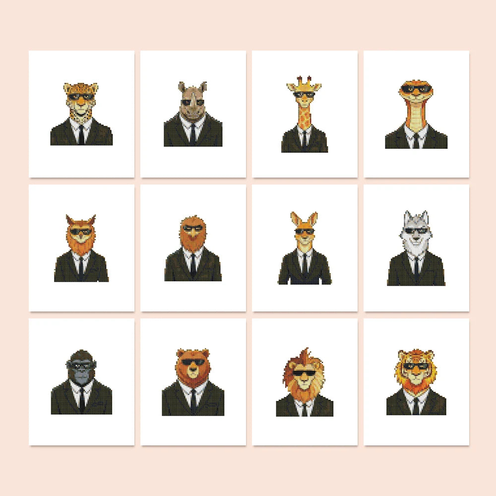 Dapper Animal Gentlemen Mini Diamond Painting Set – 12 Pack