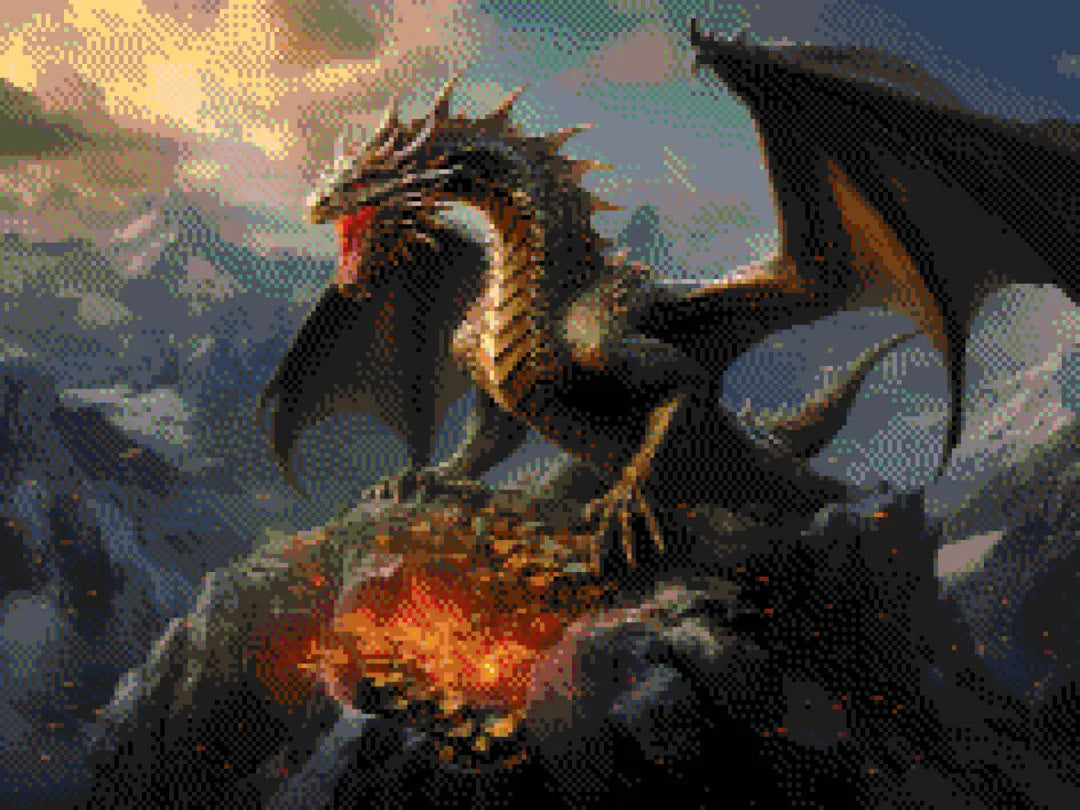 Dragon's Hoard artwork shown as a completed diamond painting preview
