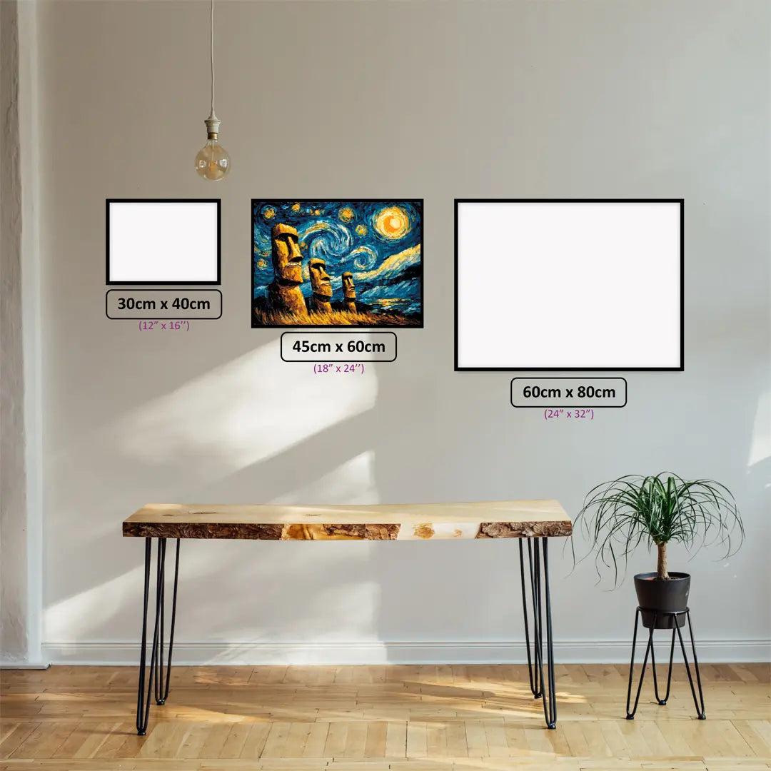 Easter Island Legends diamond painting displayed in a room setting