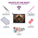 Egyptian Treasures diamond painting kit contents shown together