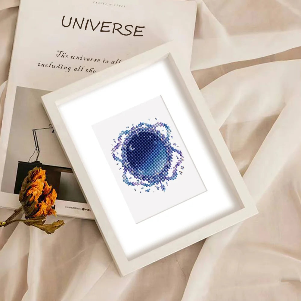 Enchanted Blue Fantasy mini diamond painting design displayed in a decorative room setting