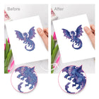 Before and after view of a Enchanted Blue Fantasy mini diamond painting design