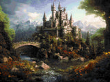 Enchanting Hilltop Castle artwork shown as a completed diamond painting preview