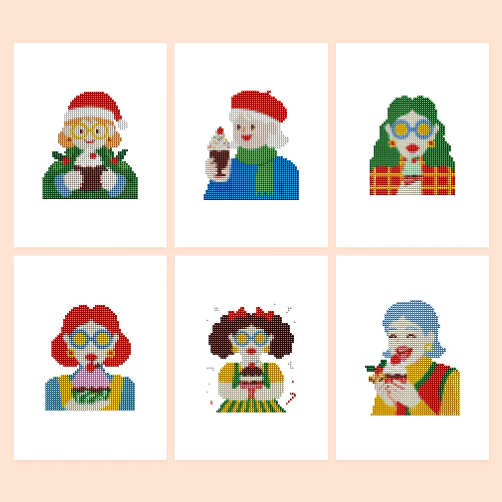 Festive Christmas Characters Mini Diamond Painting Set – 6 Pack