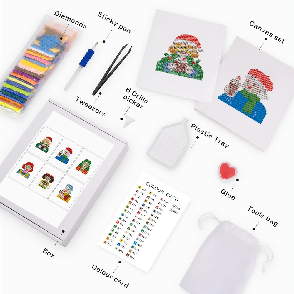 Festive Christmas Characters Mini Diamond Painting Set – 6 Pack
