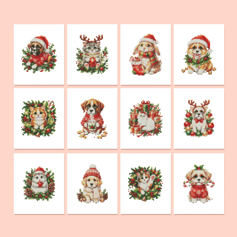 Festive Woodland Friends Mini Diamond Painting Set – 12 Pack