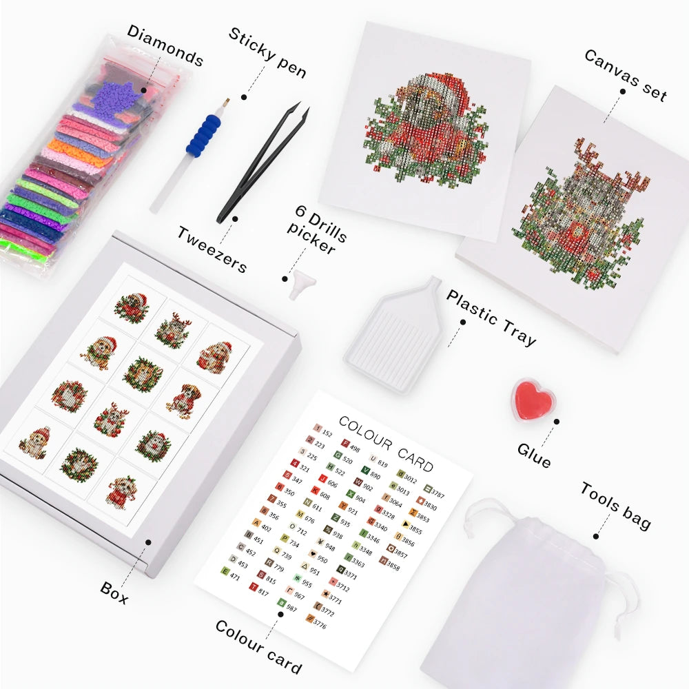 Festive Woodland Friends Mini Diamond Painting Set – 12 Pack