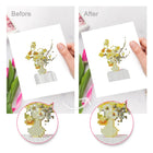 Before and after view of a Floral Arrangements mini diamond painting design