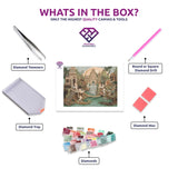 Fountain of Youth diamond painting kit contents shown together